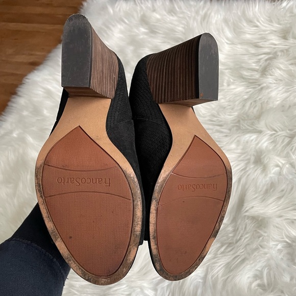 Franco Sarto | Size 10 Black Snake Embossed Suede Firefly Peep-Toe Mule Heels - Picture 10 of 15